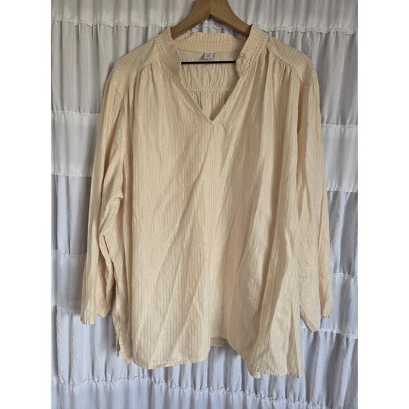 Old Navy Women 2X Cream Metallic Striped V Neck Top Beachy Boho Peasant Casual - Picture 1 of 6